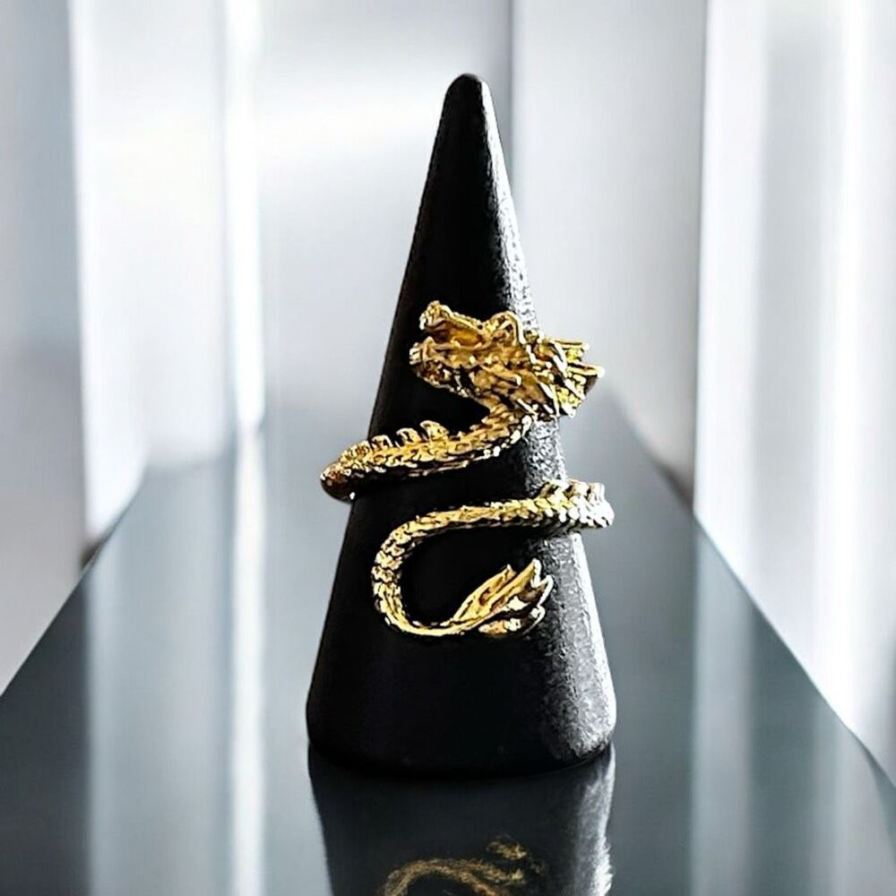 NWT Alloy Dragon Gold Plated Ring, Vintage Detailed Chinese Dragon Open Ring, Go